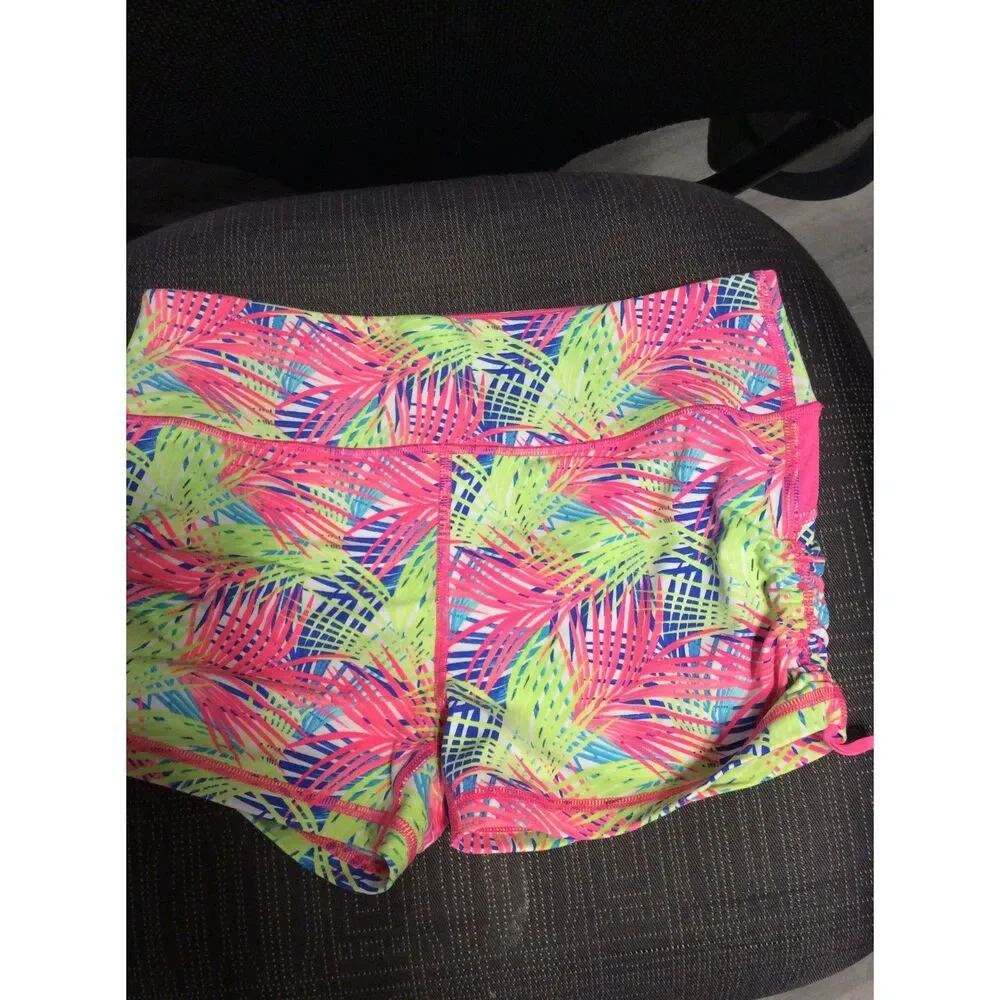 Victorias Secret Sport Small Print Shorts Neon Ruched Sides VSX